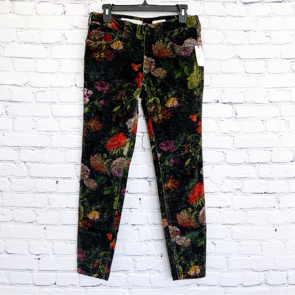 New Anthropologie Pilcro Velvet Floral Pants High Rise Skinny Ankle Size 27 - Picture 2 of 11